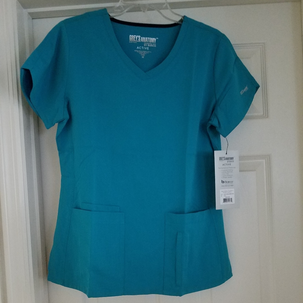 Barco Grey's Anatomy Women's Scrub Top, 4-Pocket, Teal, Size M